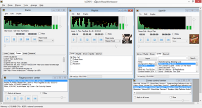 Configure and control audio playback in multiple locations of a public venue.