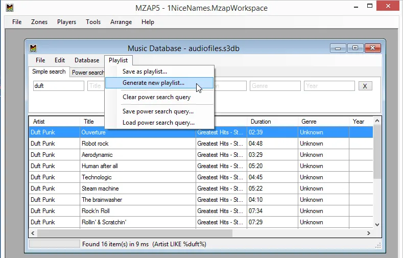 Music Database - Generate new playlist