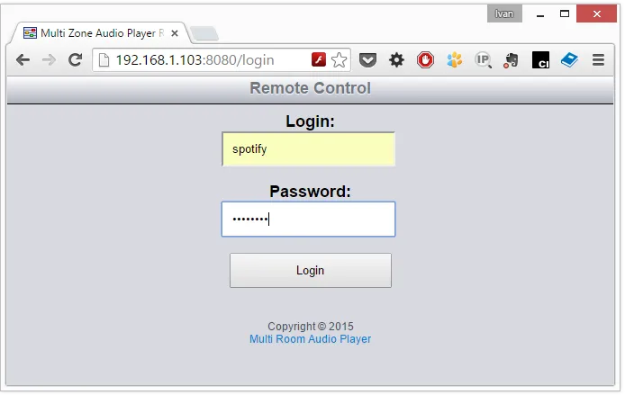 Remote Control login page