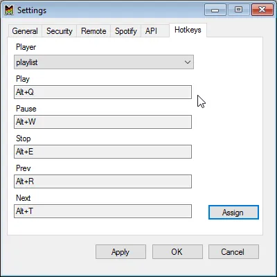 Impostazioni HotKey