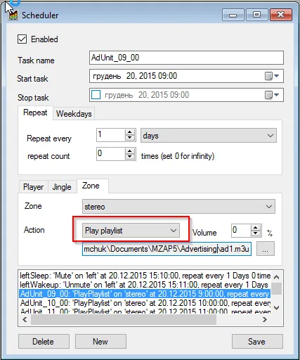 Scheduler: Play Playlist to Zone
