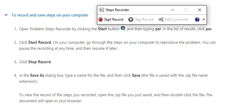 Problem Steps Recorder