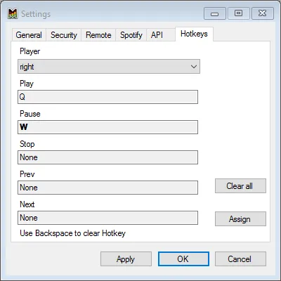 Set keyboards shortcuts