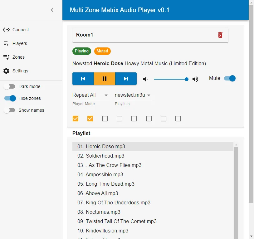 Multi Zone Matrix Audio Player - Player