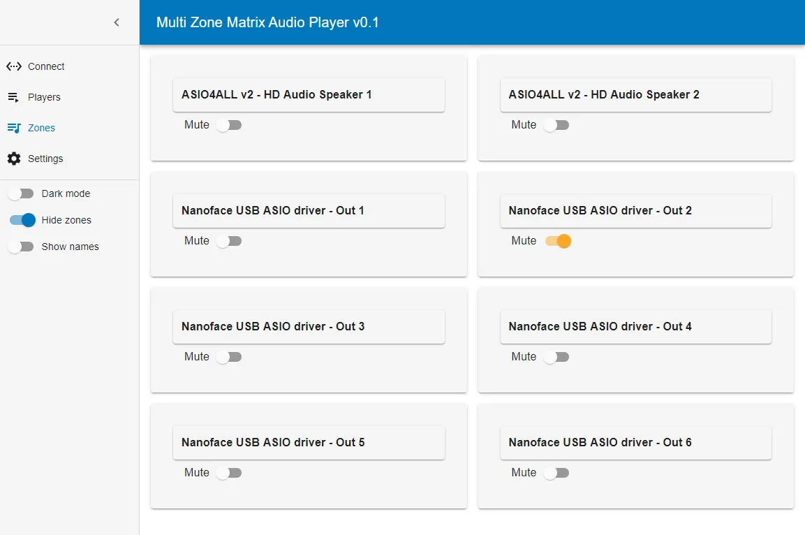 Multi Zone Matrix Audio Player - Zones