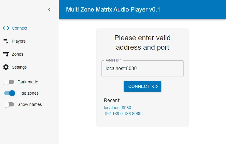 Multi Zone Matrix Audio Player - Connect